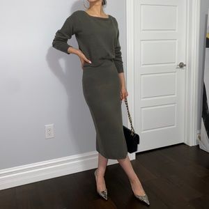 GUESS Kaia Cropped Sweater and Skirt Set in Olive.